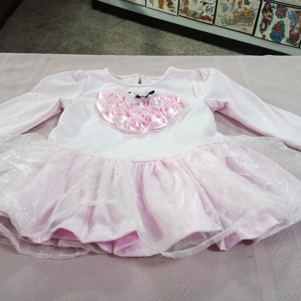 "NANETTE BABY" SOFT LIGHT PINK DRESS  RIBBON ROSES